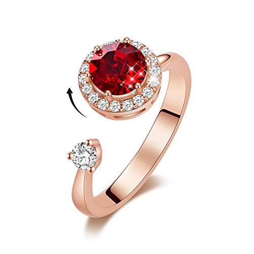 CDE Bagues pour femmes en rotation plaqués en or rose/blanc Taille réglable 5-9 (12 couleurs) (Ruby, or 925/1000)