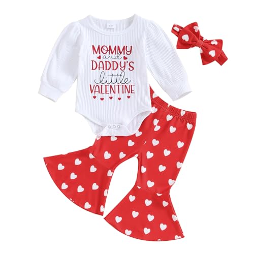 Baby Girl Outfits Letter Long Sleeve Romper Tops+Bell Bottom Pants+Headband 3Pcs Clothes Set