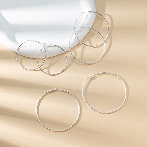 Image of DAILY VIBES Simple Big Thin Hoop Earrings for Women Trendy, 3 Pairs | 925 Sterling Silver Post Large Hoops, 14K Gold or Silver Plated Loop, Hypoallergenic Hoop Earrings Set