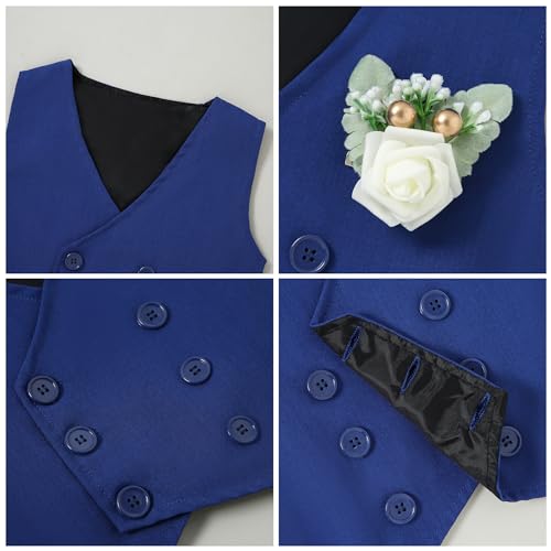 Image of YALLET Toddler Baby Boy Clothes Suit Gentleman Wedding Outfits, Formal Dress Shirt+Bowtie+Vest+Boutonniere+Suspender Pants