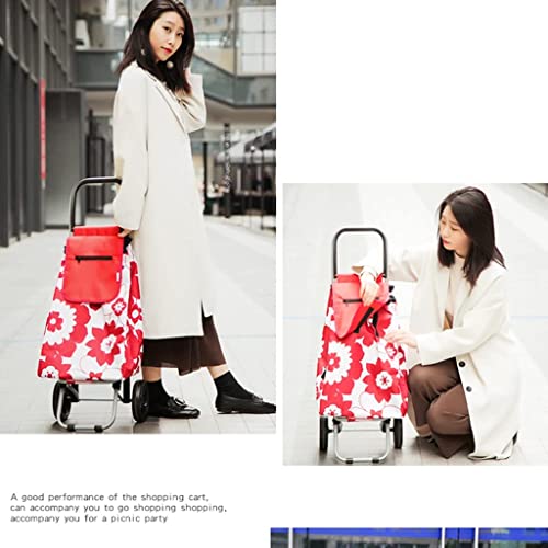WLKINF Einkaufstrolley für Einkaufen, faltbar, tragbar, wasserdicht, für ältere Menschen (rot, 31 x 33 x 93 cm) – Bild 3