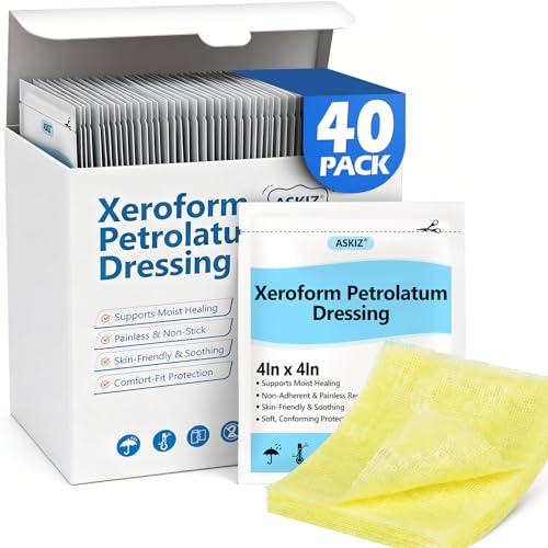 40 Pack Medical Xeroform Petrolatum Dressing Patch 4x4Non-Adherent Gauze Pads Soft Fine Mesh Gauze Patch for Wound Care Burns Lacerations Skin Grafts & Surgical Incisions Individual Packaged