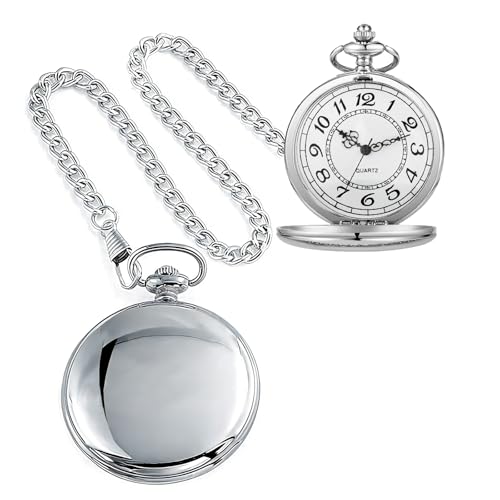 Image of Smooth Pocket Watch Alloy Steel Quartz Roman /Arabic Numerals with 37cm Chain for Father's Day Xmas Best Gifts