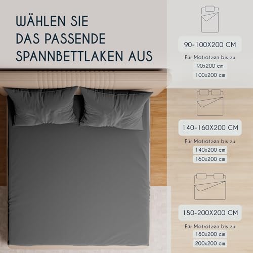 Dreamzie Premium Topper Spannbettlaken 180x200 cm - 200x200 cm - extra niedriger Seitenhöhe - für Topper - Topperauflage - Spannbetttuch Jersey Baumwolle, 150 g/m² - Oeko-TEX - Anthrazit 6