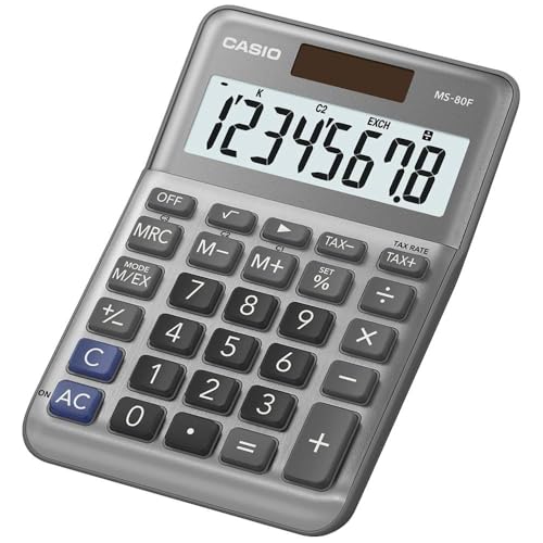 CASIO MS-80F Kleiner Tischrechner, Steuerberechnung, 8-stellig, Alu-Design