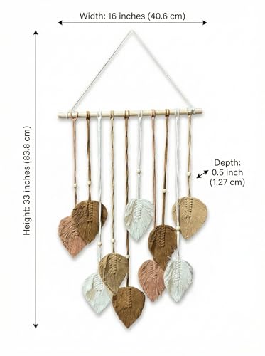 Image of JH Gallery Macrame Leaf Hanging, Boho Tapestry with Wooden Beads for Bedroom, Living Room, Balcony and Home Decor, Boho Chic Accent for Office Decor(Brown & White)
