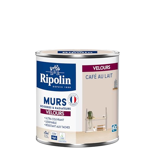RIPOLIN - Peinture Intérieure Multi-Supports – Murs, Boiseries & Radiateurs – Ultra couvrante - Monocouche - Confort d'application - Aspect Velours - Cafe Au Lait - 0,5L