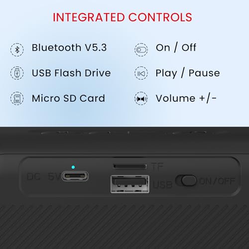 Image of Portronics Plugs 2 8W Portable Bluetooth Speaker with Inbuilt Mic, Dynamic RGB Lights, Bluetooth 5.3V, USB Drive Port, SD Card Port, IPX5 Water Resistant, Integrated Controls, Type C Charging(Black)