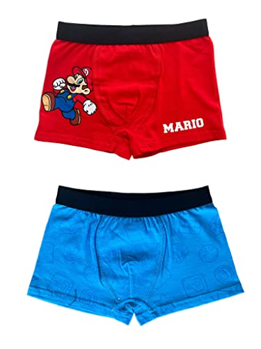 Fashion UK Bragas Boxer Super Mario Slip Niño Elástico Paquete de 2 - Rojo Azul, multicolor, 5...