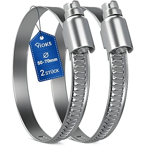 VIOKS Schlauchschellen Schelle SET 2x Schlauchschellen 50-70mm Ø/Schlauchschellen Edelstahl / 9 mm Bandbreite/Waschmaschine Abfluss Adapter/Schlauchschelle/Rohrschellen 50mm für Schlauch Cover