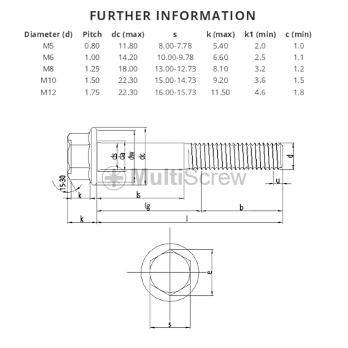 Flanged Hex Bolt (Fully Threaded Setscrew) Non Serrated DIN 6921 - Stainless Steel (A2) (10, M6 x 40mm - A2) - Image 3