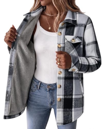 Zeagoo Fleece Lined Jacket Women Sherpa Coats Long Sleeve Plaid Shirts - image 1