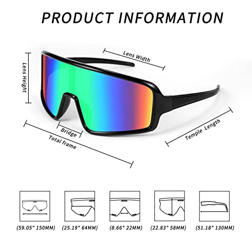 Wanwan Men And Women's Large Frame Fashion Cycling Sports 80S Sunglasses Running Driving Fishing Trekking (Black Frame Gradient Green Lens) #TOP5