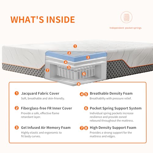 Image of ESHINE Adjustable Bed Frame + 14 inch Hybrid Mattress Twin XL(Medium Soft) - Luxury Gel Memory Foam, Bed Frames with Massage, USB Ports, Underbed Night Light, Head and Foot Incline, 3100 Series, Twin XL