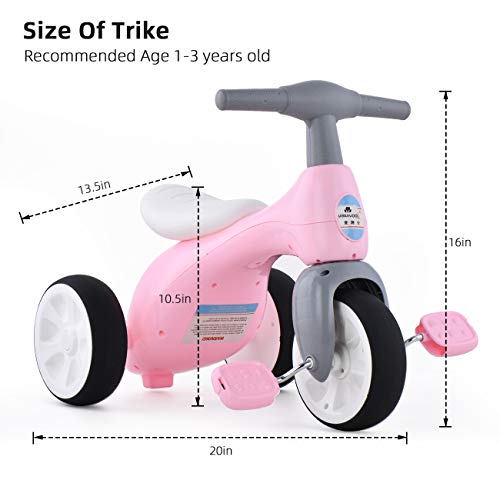 UBRAVOO Toddler Tricycle, Light Baby Balance Bike Trike with BB Sound and Basket, Tricycle for 18-36 Months Boys Girls, Pink Ride-on Toys Gifts Indoor Outdoor - Thumbnail 7