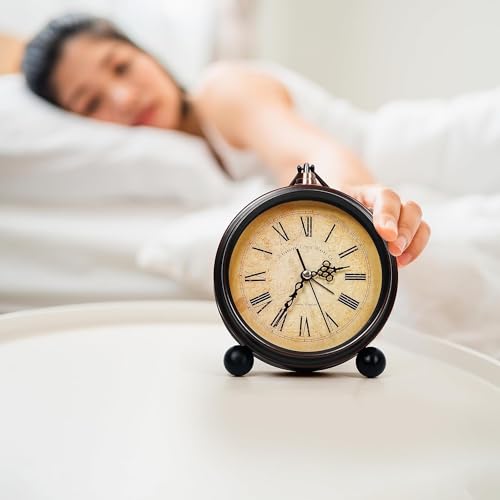 Image of AERYS Vintage Style Alarm Clock with Roman Numerals | Classic Analog Alarm Table Clock | Antique Look Desk & Bedside Alarm Clock for Home, Office, and Bedroom (Roman Vintage Alarm Clock)