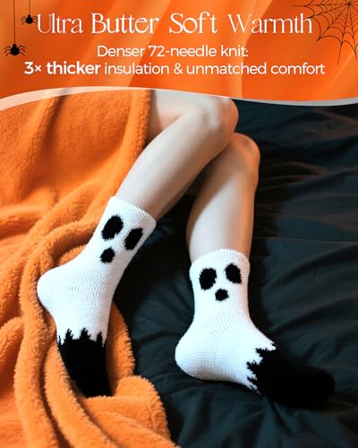 72-Needle Buttery Soft Halloween Fuzzy Socks for Women Cozy Funny Crazy Cute Fluffy Warm Slipper Socks for Girls 3 Pairs, Halloween Gifts Boo Spooky Basket Stuffers2
