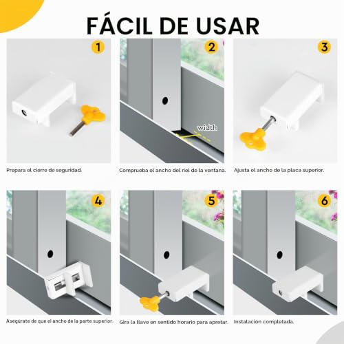 Miniatura 4 de Supaway 6 Piezas Cierre De Ventana Corredera Cierre De Ventana Ajustable Cerradura De Ventana Corredera Cerradura De Seguridad Para Niños Con Llave Tope De Ventana Corredera, Blanco
