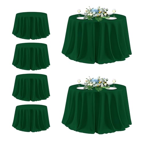 sancua Round Tablecloth 132 Inch Fit 54-96 Inch Tables, 6 Pack Hunter Green