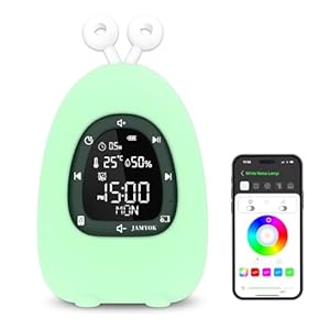 Sunrise Alarm Clock Wake Up Light,Sleep Sound Machine,White Noise,Dimmable Clock,Smart Night Light with Wireless Speaker/Temp & Humidity/App Control/Rechargeable,Gift for Baby Kids Adults