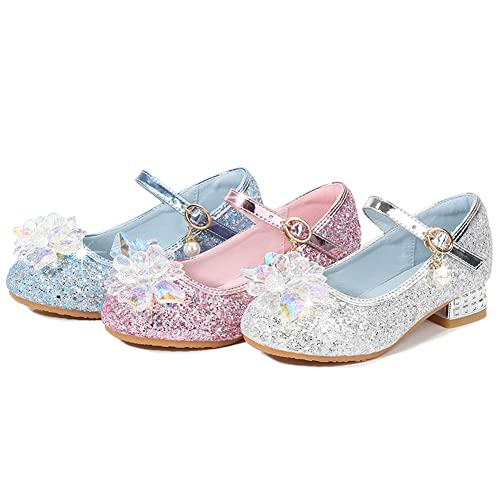 WENJIAZHIZHI Girls Mary Jane Princess Dress Shoes Low Heels Crystal Flowers Wedding Party School Pumps Shoes (Little Toddler/Big Kids)4