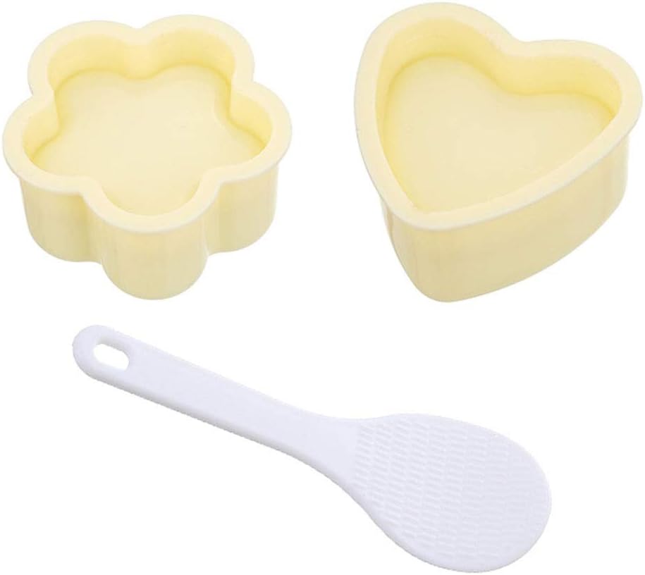 MXY Sushi Rice Ball Mold Musubi Maker Plastic Onigiri Press Maker Set of 2 Molds Flower Heart Shapes with a Mini Rice Paddle