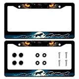 Wolf License Plate Frame Wolf Pack Moon Ferocious Animal License Plate Personalise Stainless Steel Funny Design Compatible with Standard License Plate Holder for USA and Canada 12.2' X 6.2'