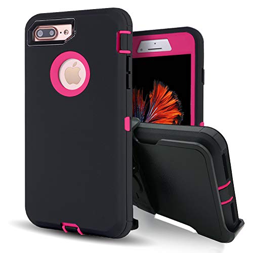 iPhone 8 Plus Case with Screen Protector,iPhone 7 Plus Protective Phone Cases for Men/Women,Vodico Heavy Duty Shockproof Defender Full Body Military Grade Stand Holster Cover with Belt Clip (B Rose)
