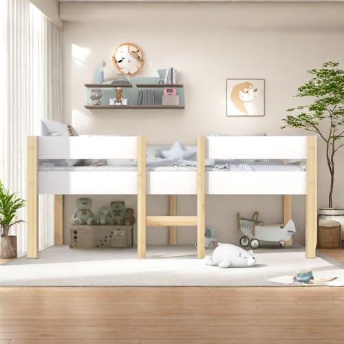Barrera Seguridad niños Cama Litera Infantil Cama litera Matrimonio con protección anticaídas, Madera de Pino Maciza, 90 x 190 cm, Color Blanco y Roble
