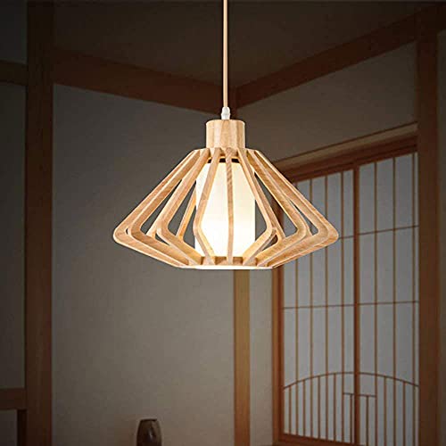 Araña de estilo japonés madera E27 colgante para techo de dormitorio 3