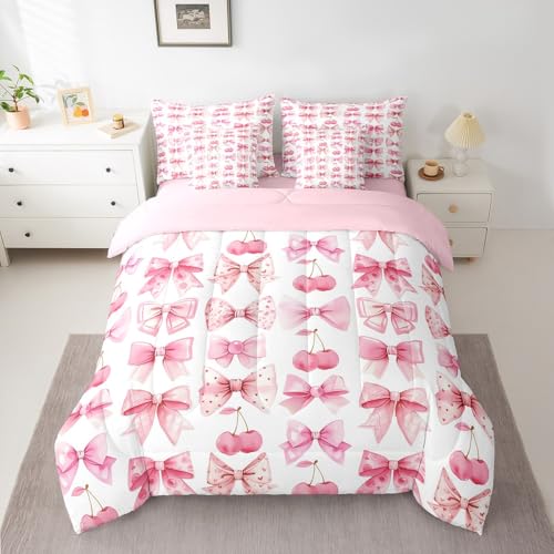 Juego de ropa de cama Queen rosa con lazo de amor y sábanas ajustables de princesa 3