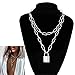 Left Girl Halskette Kette Halskette Damen Herren Dicke Kette mit Schloss Anhänger Halskette Punk Modeschmuck Anhänger Halskette, Silber…