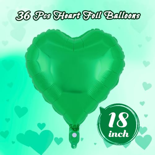 Image of 36 Pcs Green Heart Balloons,18 Inch Heart Foil Balloons Valentine Balloon for Wedding Engagement Party Valentine Day Decorations