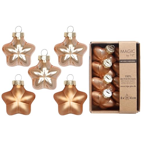 Christbaumschmuck Sterne 4cm Glas 8 Stück - matt & glänzend - Kleine Christbaumkugeln für Weihnachtsbaum - Weihnachtskugeln & Weihnachtsbaumschmuck zu Weihnachten Beige - Golden Sesame