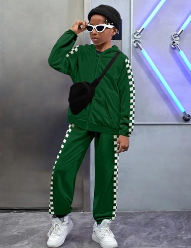 Unisex Boys Girls Clothes Plaid 2 Piece Outfits Athletic Tracksuit Hooded Sweatshirt and Sweatpants Kids Sweatsuits2