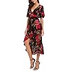 Kormei Womens Short Sleeve Floral High Low V-Neck Flowy Party Long Maxi Dress L Black&Red