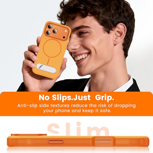 Coque iPhone 17 Pro Max Mag-Safe avec support orange antidérapant - 7