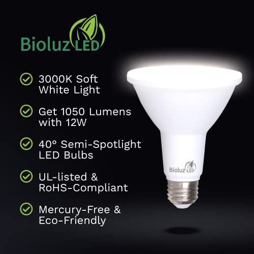 Bioluz LED 4 Pack PAR38 LED Light Bulb 90 CRI 12W = 100-120 Watt Replacement, Soft White 3000K, Dimmable Light Bulbs Flood Lights Outdoor/Indoor UL Listed Light Bulbs Title 20 High Efficacy LED Bulbs by Bioluz LED - Image 4