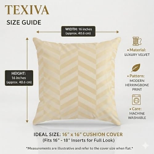 Image of TEXIVA Premium Velvet Cushion Covers Set of 5, 16x16 Inch Sofa Cushion Covers with Hidden Zipper, Modern Chevron Pattern - White