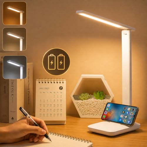 Image of SaleOn Rechargeable LED Desk Lamp with Type-C 6 Month Warranty, 3 Lighting Modes Touch Control Eye Protection Mobile Holder | Foldable Study Reading Lamp (2400mAh Foldable Pro 33 * 17 * 12cm)
