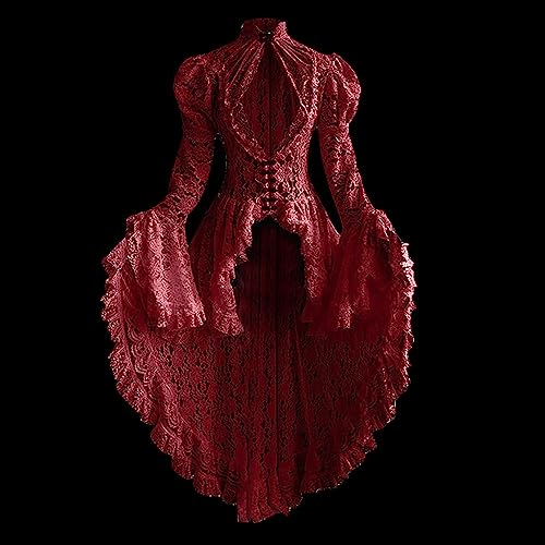 DDAPJ pyju Victorian Corset Dress for Women Elegant Floral Lace Flare Sleeve Ball Gown Renaissance Medieval Pirate Frock Coat3