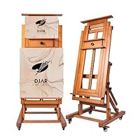 DJAR Adjustable Large H-Frame Art Easel Stand, Hold 1 or 2 Canvas up to 79\", Solid Beech Wood Painting Easel for Adults, Movable Heavy Duty Tilts Flat Wooden Artist Studio Easel for Painting, Walnut
