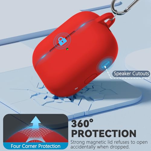 Image of Ljusmicker for AirPods Pro 3 Case 2025 with Cleaner Kit,Soft Silicone Protective Cover for Apple AirPods Pro 3rd Generation Cases for Women Men,for AirPod Pro 3 Cover with Keychain-Magnetic Red