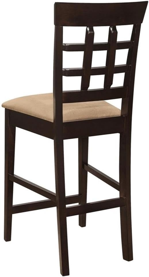 Pemberly Row 9-Piece Square Counter Height Dining Set, Solid Rubberwood with Cappuccino Finish, Frosted Glass Lazy Susan, Built-in Wine Storage, Windowpane Backrest Chairs, Transitional Style Dining