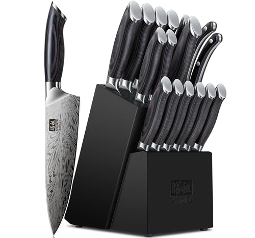 SHAN ZU 16 Pieces Knife Set, Knife Block Set in