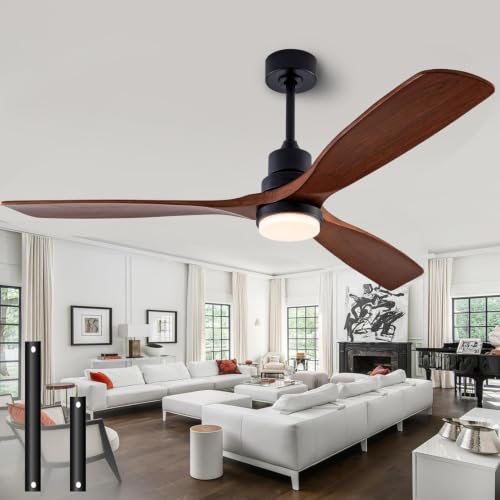 Image of QUTWOB 56 inch 3-Blade Wood Ceiling Fan with Light & Remote, Indoor Outdoor