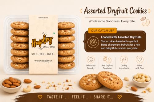 Image of Hapley Assorted Dry Fruit Cookies 300g, No Palm Oil, Wholesome Crunchy Cookies with Real Dry Fruit Goodness