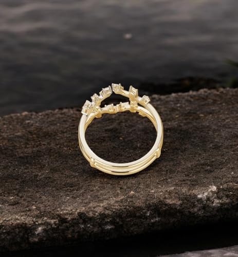 Gold Leaf Ring Enhancer for Women, Marquise and Round CZ Ring Guard, Double Band Nature-Inspired Ring Wrap, Bridal Solitaire Jacket, Custom Ring Insert4
