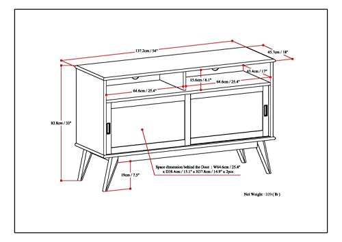Simplihome Draper Solid Wood Universal Tv Media Stand, 54 Inch Wide,Industrial, Living Room Entertainment Center, Storage Shelves And Cabinets, For Tvs Up To 60 Inches In Teak Brown #TOP7