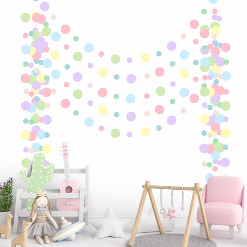 Image of Outus 5 Pieces Colorful Circle Garland Banner Hanging Paper Dot Decorations for Classroom, Birthday Party, Baby Shower, Wedding Backdrop & Photo Booth Graduation Decor (Pastel)